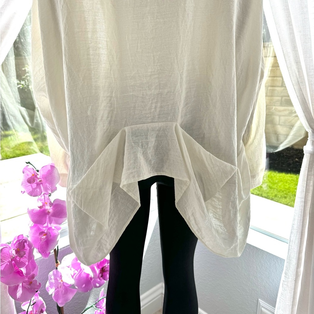 Kedem Sasson Langelook White Linen One Size Top Tunic Blouse Off White EUC - Picture 8 of 11